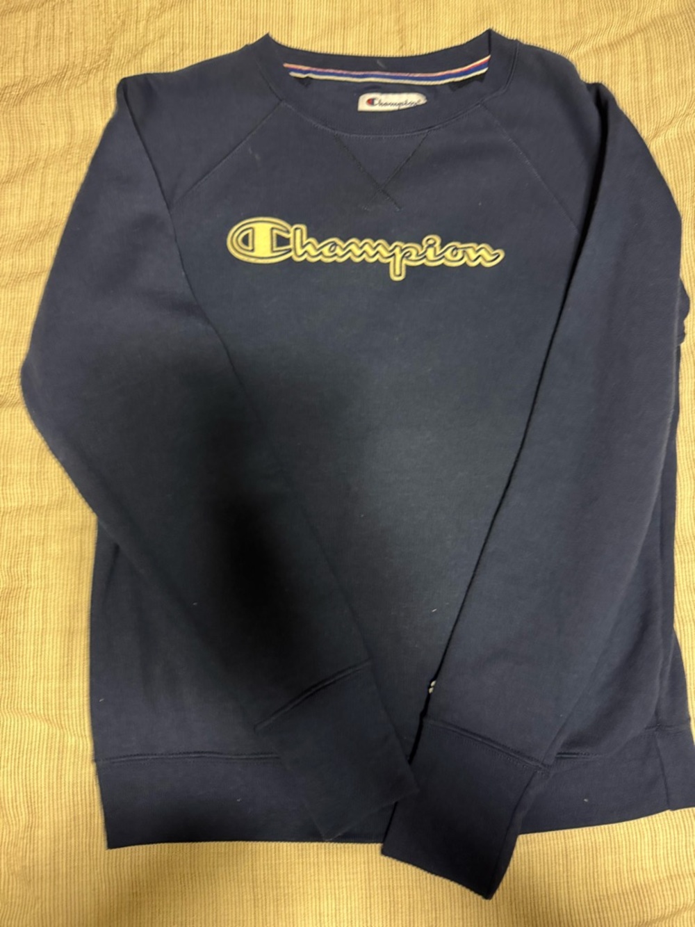 Champion Navy Crewneck Sweatshirt with Cream Script Logo
